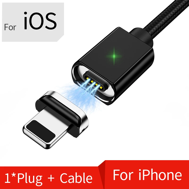 Black Kit For IOS Магнитный Micro USB кабель для iPhone samsung Быстрая зарядка синхронизации данных провод шнур магнитное зарядное устройство usb type C 1m 2m кабель для мобильного телефона - Цвет: Black Kit For IOS