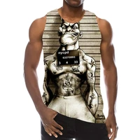 prisoner tank tops for men summer terror graphic 3d print sleeveless sport gym tops novelty beach vest