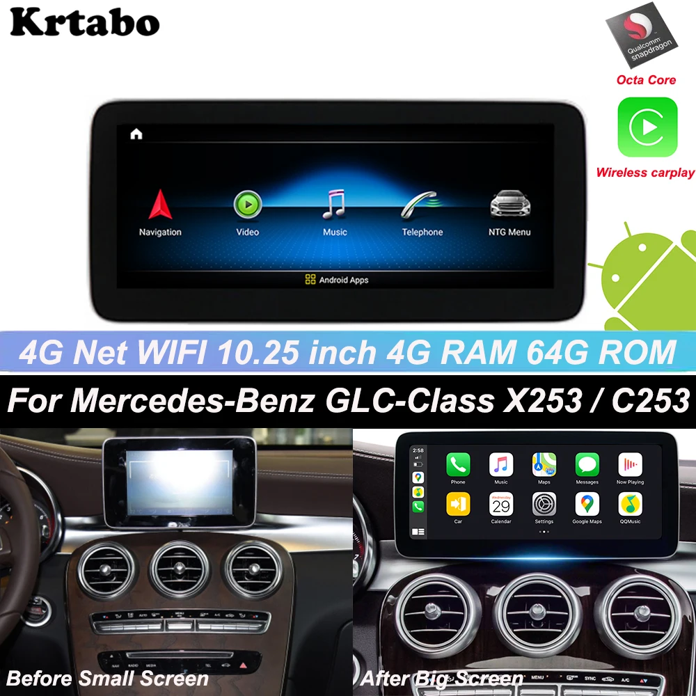 Для Mercedes Benz GLC Class X253 C253 W205 2015 2020 Android мультимедийный плеер Радио беспроводной Carplay