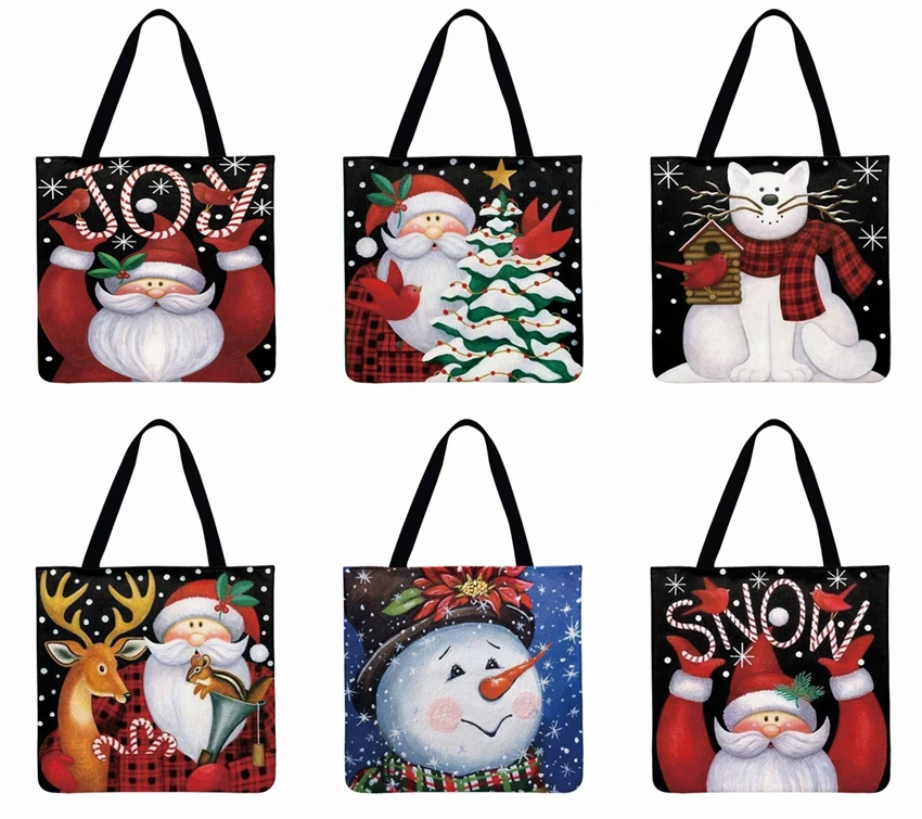 

Children Favorite Christmas Gift Cartoon Printing Tote Bag Snowman And Santa Shoulder Bag Women Foldable Shopping Bag