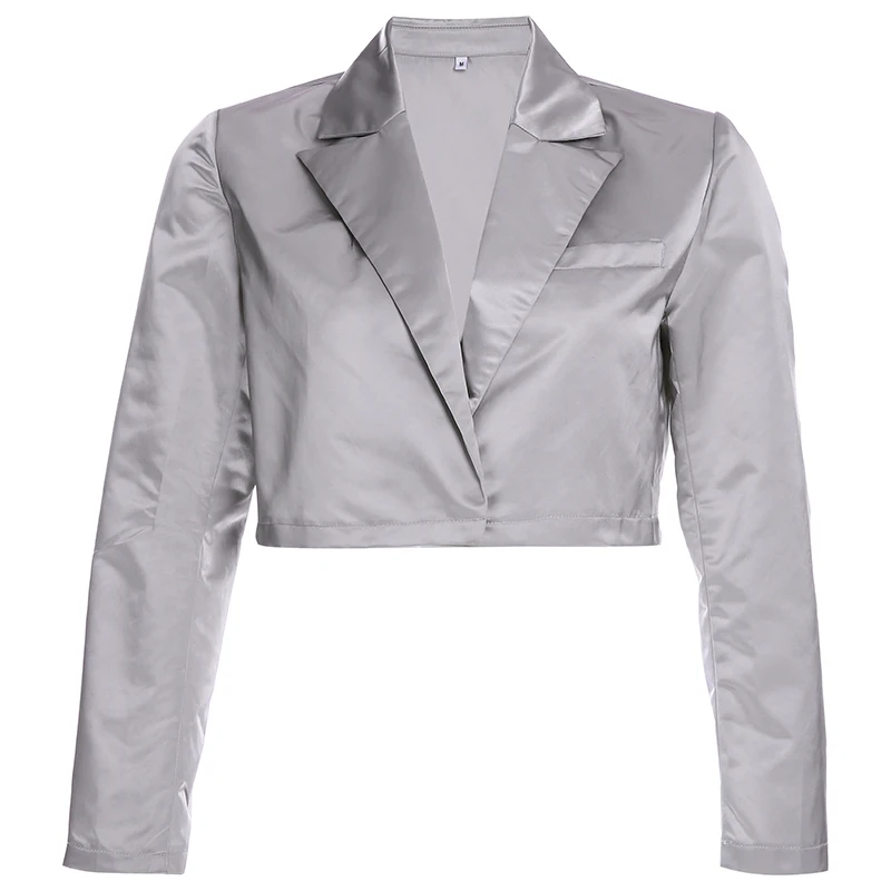 

2019 Mayata Long Sleeve Women Outwear Coat Covered Button Fall Plus Size Turn-down Collar Cropped Coats Femme Jackets