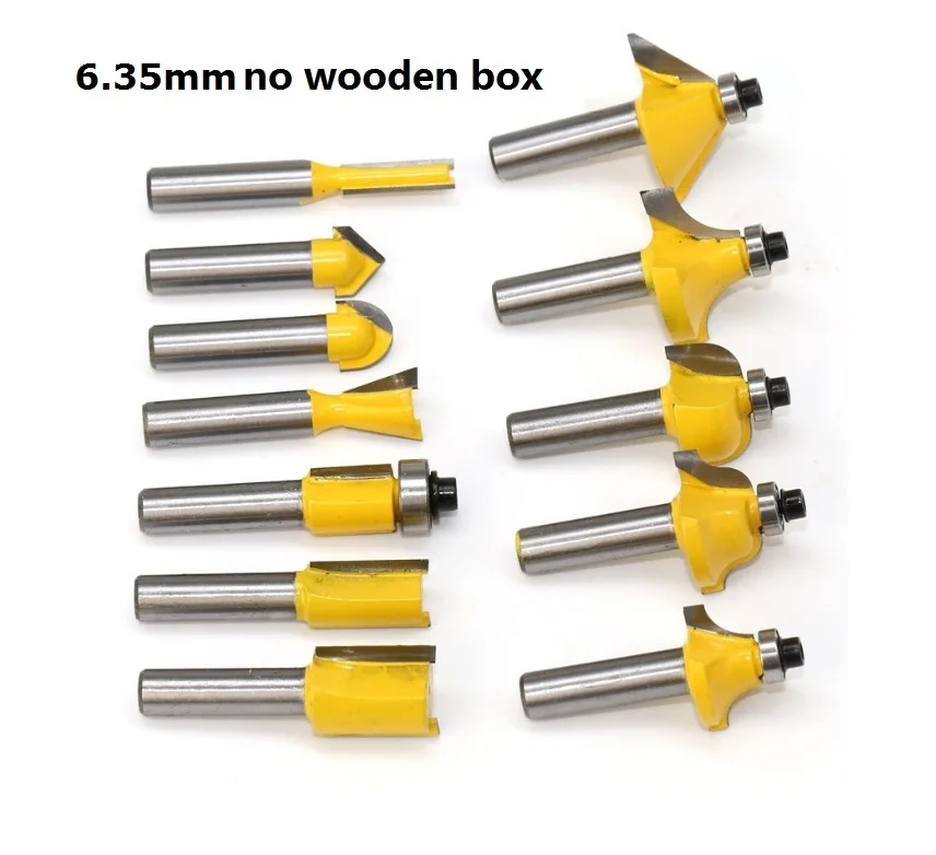 6.35mm no wood box 12 шт./компл. деревообрабатывающие фрезы 6,35 мм/Концевая фреза 8 мм хвостовик Карбид фрезы для резки древесины гравировальный режущий инструмент - Длина режущей кромки: 6.35mm no wood box