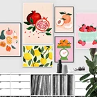 Постер кухонный ярких цветов с фруктами и едой, Картина на холсте с изображением оранжевого граната, груши, клубники, настенное искусство, украшение для столовой