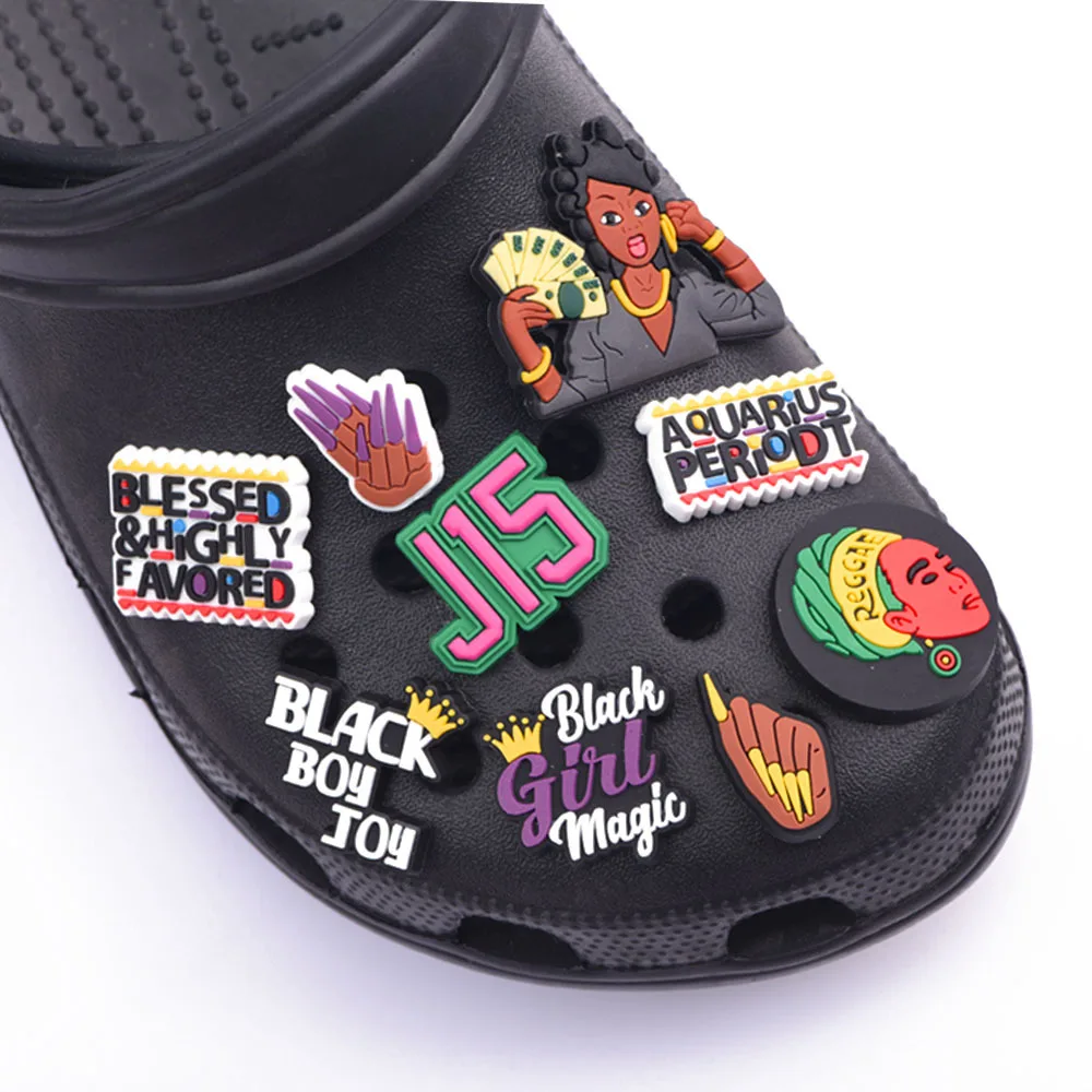 1 Pcs Black Girl Magic Croc Shoe Charms Accessories Decorations Clog Sandals PVC Black Lives Matter Charm Button BLM Girl Gift
