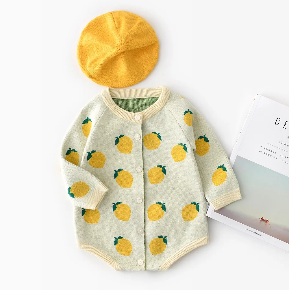 Зимний и осенний Детский свитер с фруктами Боди Одежда для маленьких девочек
