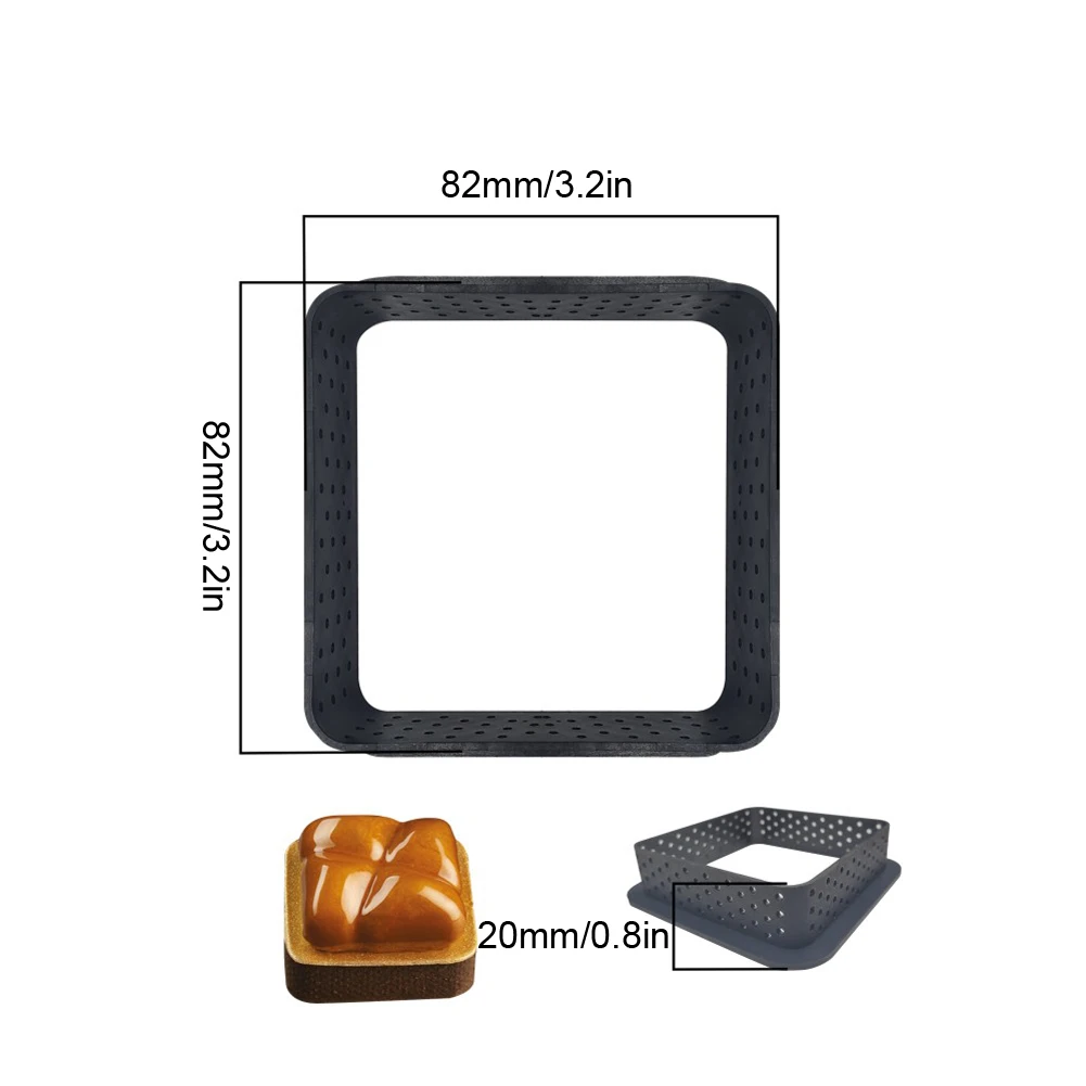 

8Pcs Cake Mold Non Stick Bakeware Perforated Cutter Square-Shape Mousse Circle RingDessert DIY Tart Decorating Kitchen Tools