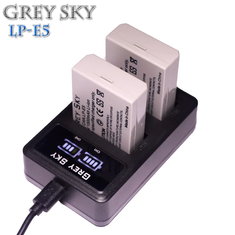 4 аккумулятора LPE5 LP-E5 LP E5 + двойное зарядное устройство с ЖК-дисплеем для камеры Canon