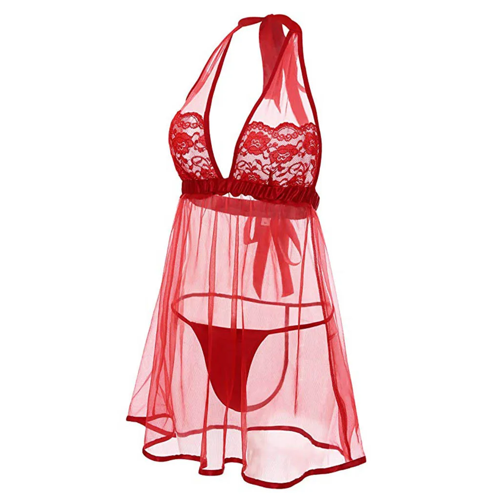 Erotic Lingerie Women Sexy Lace Babydoll Sleepwear Halter Transparent Porno Underwear Lenceria Sexo Mujer Baby Doll Costume |