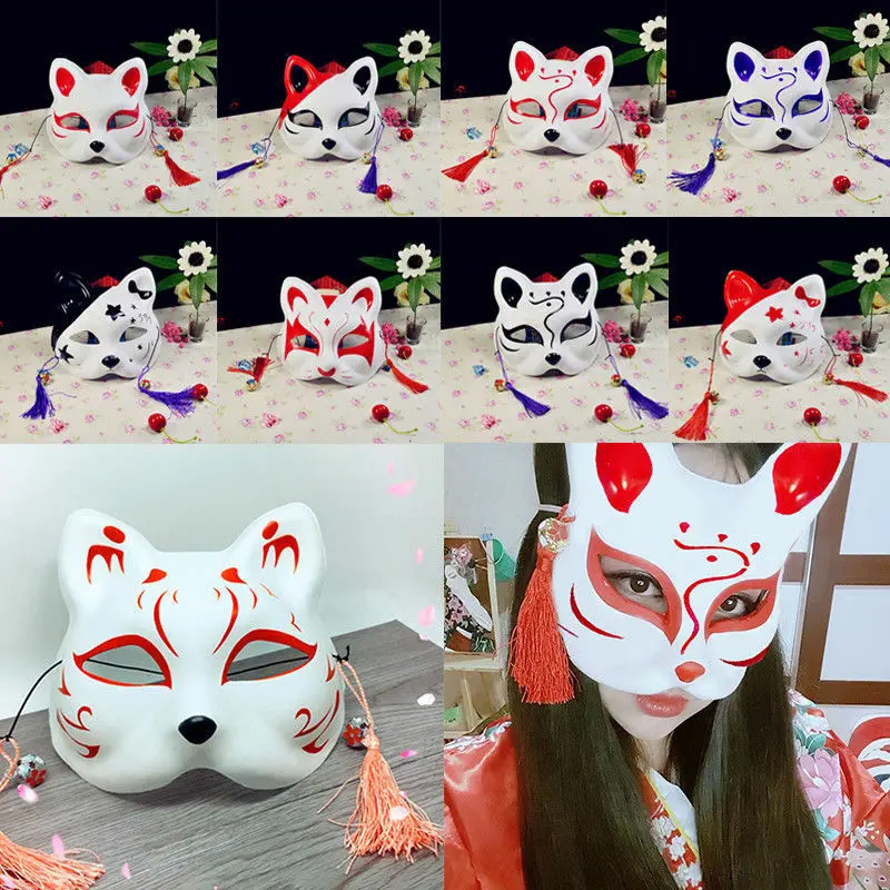 Маска наполовину лисицы японского аниме ручная роспись китсун Маскарадная маска
