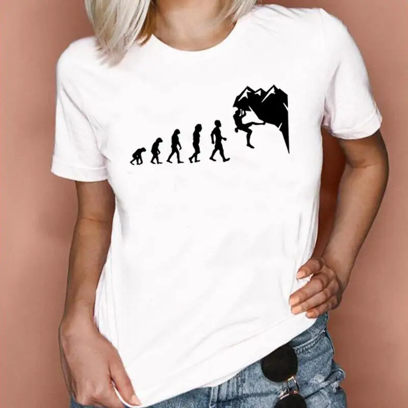 

Футболка женская с коротким рукавом, смешной хлопковый топ с принтом гор, скалолазание, эволюция, Повседневная рубашка в стиле Харадзюку, на...