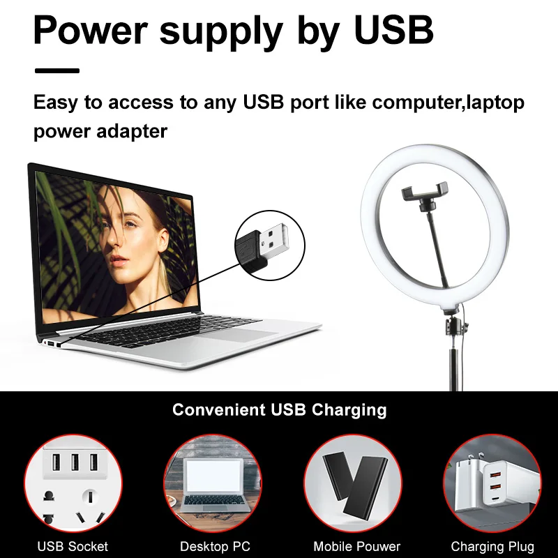 

PYNSSEU 10 inch Muti-function Ring Light Dimmable LED Ring Lamp for Camera Photography Video Makeup Lamp With Tripod Phone Clip