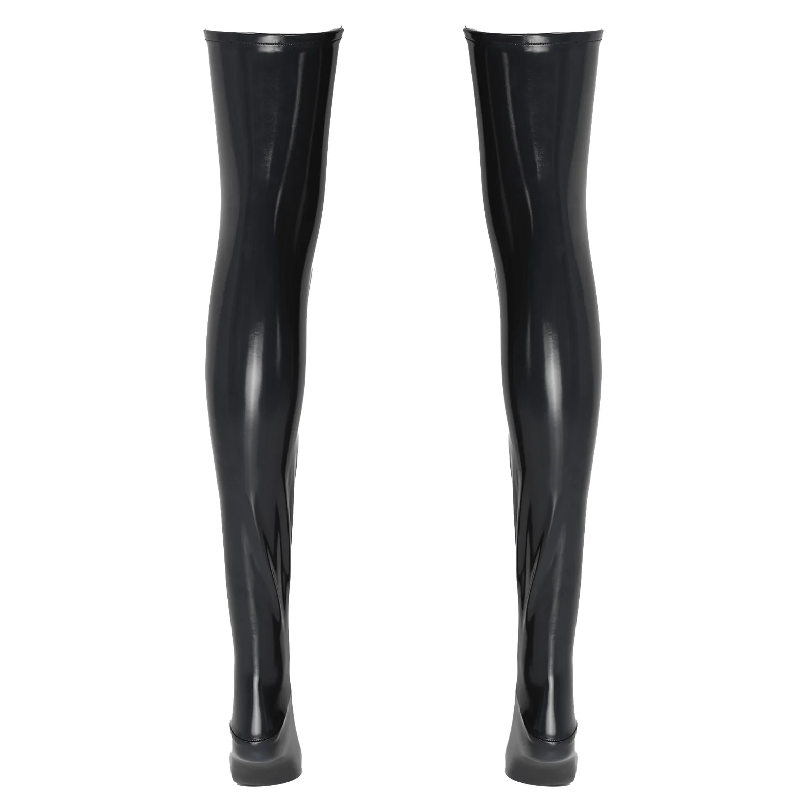 1 Pair Stocking for Womens Wet Look PU Leather Footed Thigh High Over Knee Socks for Cosplay Party Club Stage Show