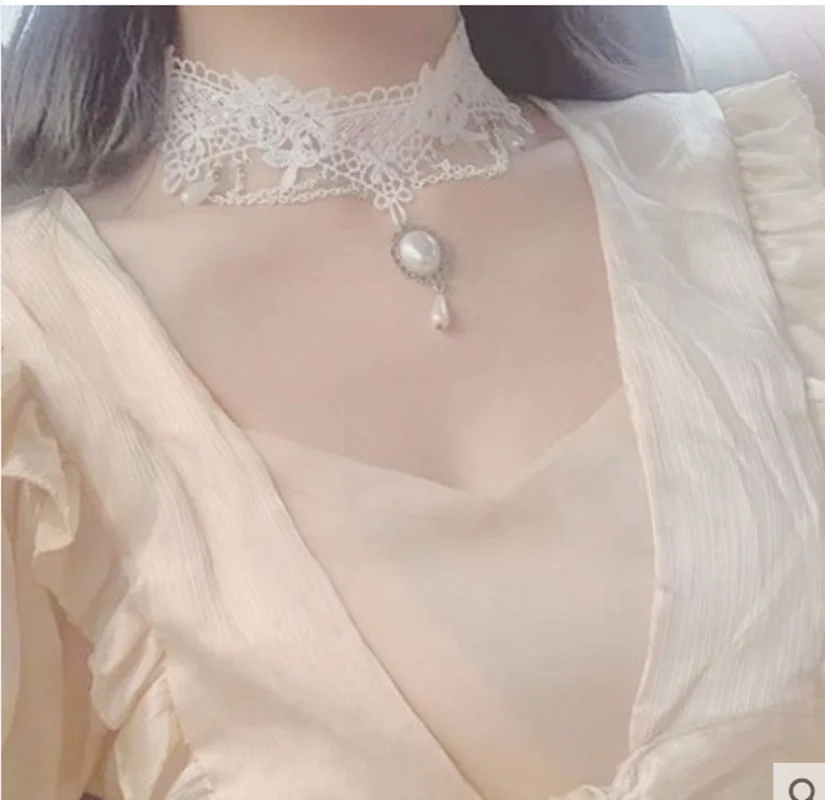 Литературное ретро ожерелье белое кружевное до ключиц богини аксессуары для