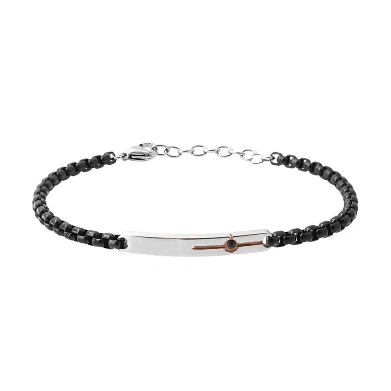 

Runda Fashion Men'S And Women'S Stainless Steel Bracelet Square Brand Inlaid Black Cz Color Popcorn Chain Couple Holiday Gift