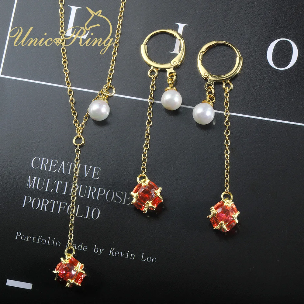 

UnicoRing Cute Romantic Gold-Plated Not Sensitive Party Night Club Fine Jewelry Set Eearring Necklace for Woman