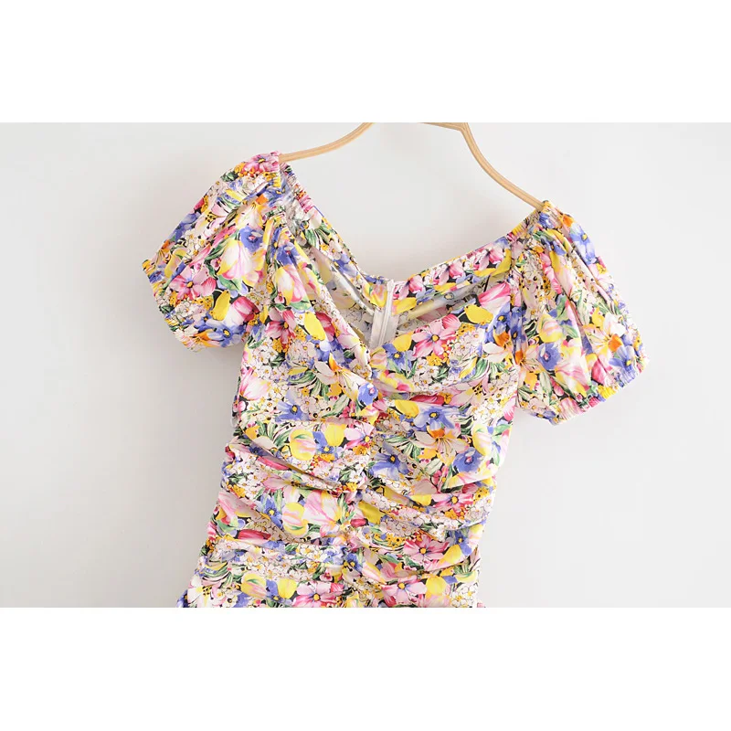 

Fashion Women Dress 2020 Stylish Vintage Print Chic V Collar Short Sleeve Casual Slim Dresses Female Ladies Vestidos