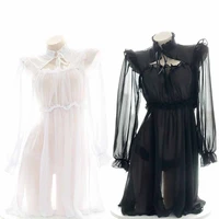 fashion maid cosplay translucent chiffon nightdress set sexy semi transparent pajamas lolita girls long sleeve homewear outfits