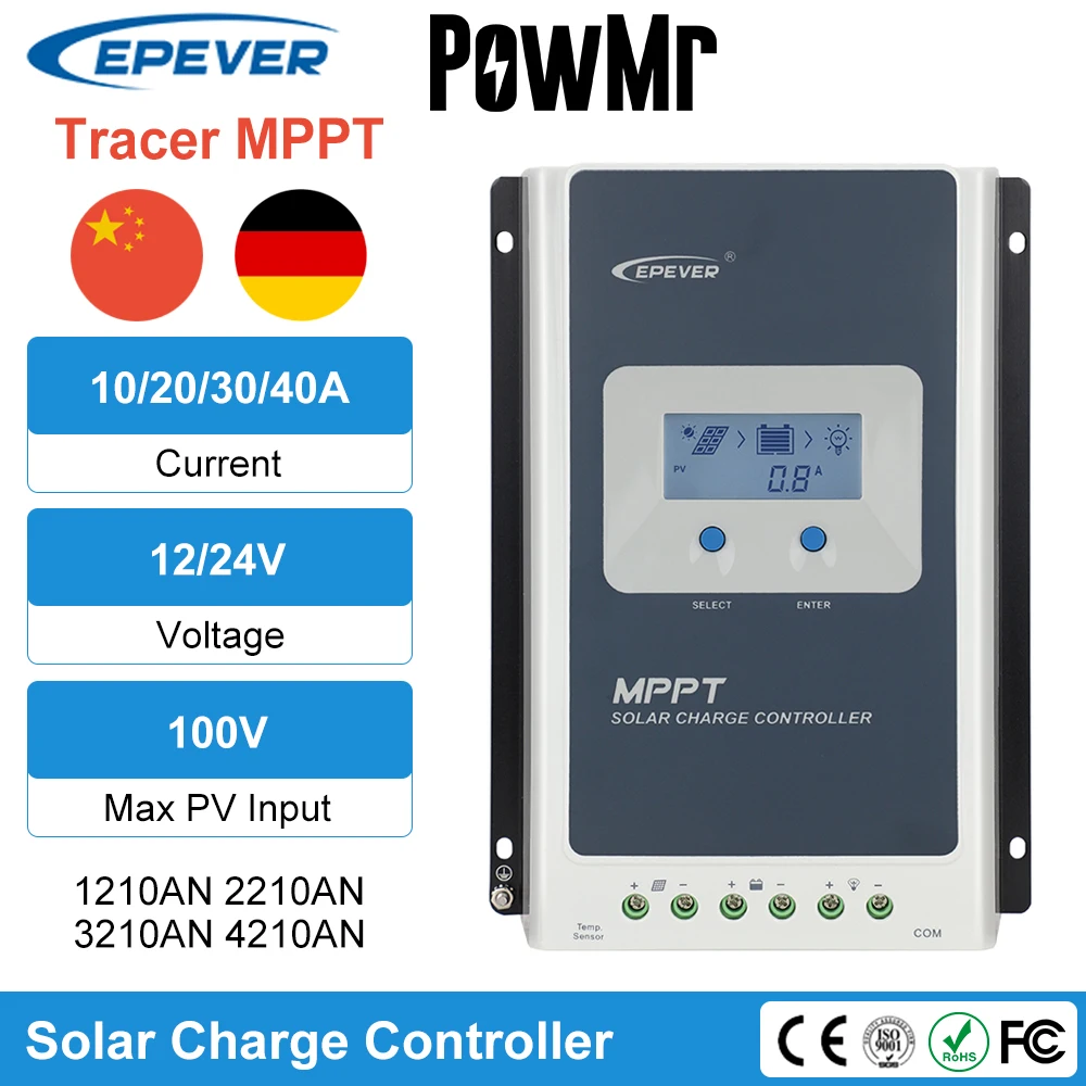 EPever Tracer Solar Controller MPPT 40A 30A 20A 10A Auto High Efficiency Solar Regulator 12V 24V Lead Acid Lithium-ion Battery