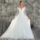 ТРАПЕЦИЕВИДНОЕ свадебное платье с кружевной аппликацией и длинным рукавом, свадебное платье принцессы по индивидуальному заказу, платье невесты