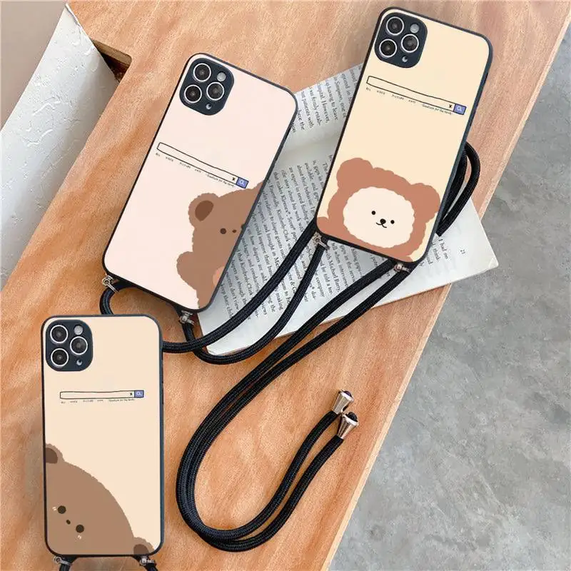 

Cute cartoon bear dog Phone Case For iPhone 7 8 11 12 X XS XR MINI Pro Max Plus Strap Cord Chain Lanyard soft