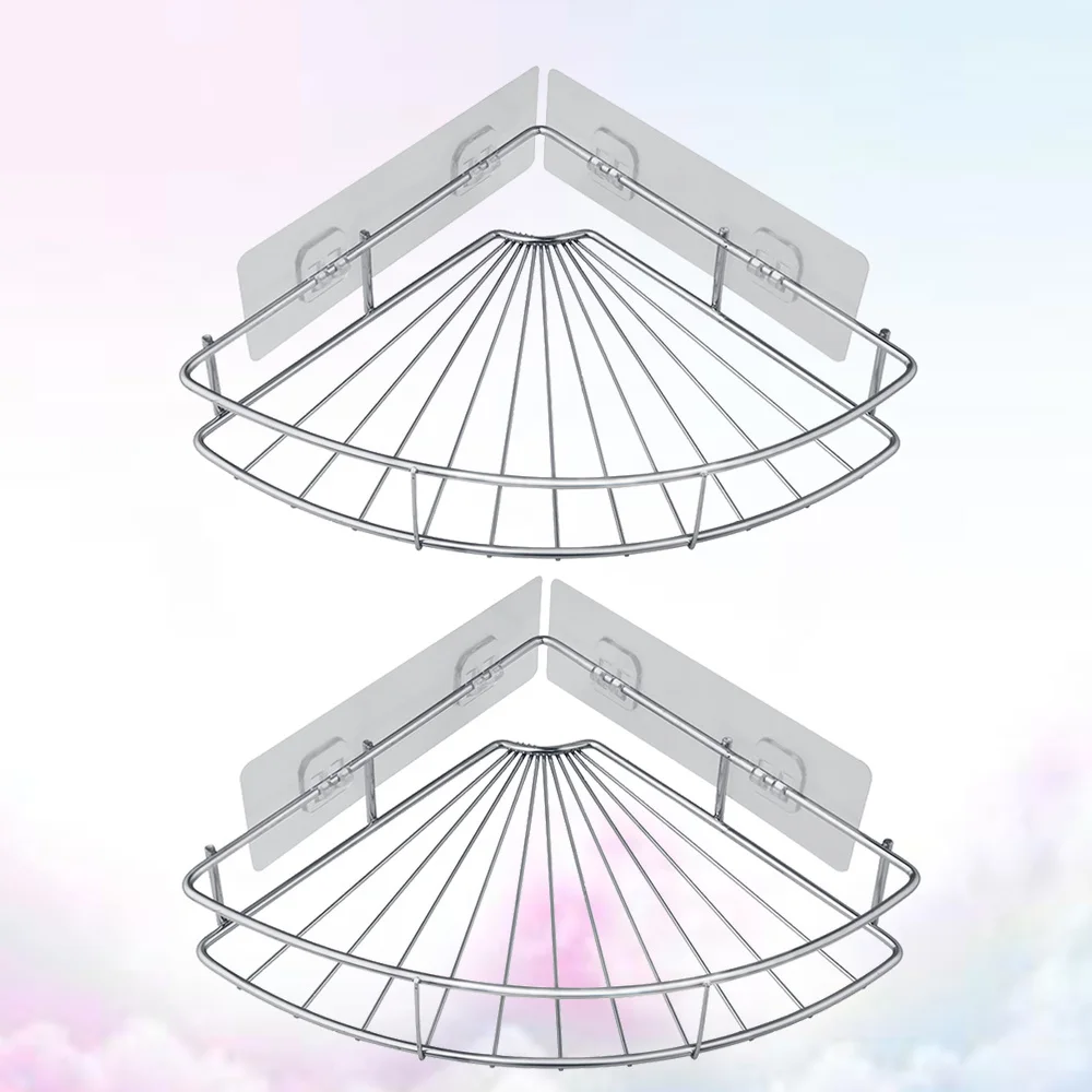 

2pcs Drilling Adhesive Corner Shelf Wall Mounted Stainless Steel Caddy Storage Rack Organizer