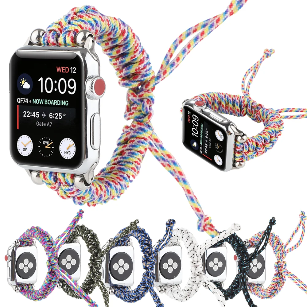 Ремешок нейлоновый Плетеный для Apple Watch Band Series 6 5 4 3 2 тонкий эластичный модный