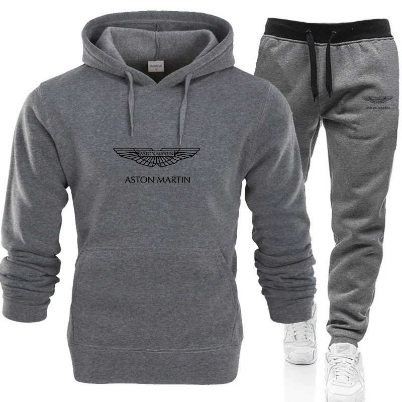 

2 Piece Sets Tracksuit Men Hooded Sweatshirt+pants Pullover ASTON MARTIN Car logo Print Hoodie Sportwear Suit Casual Men Clothes