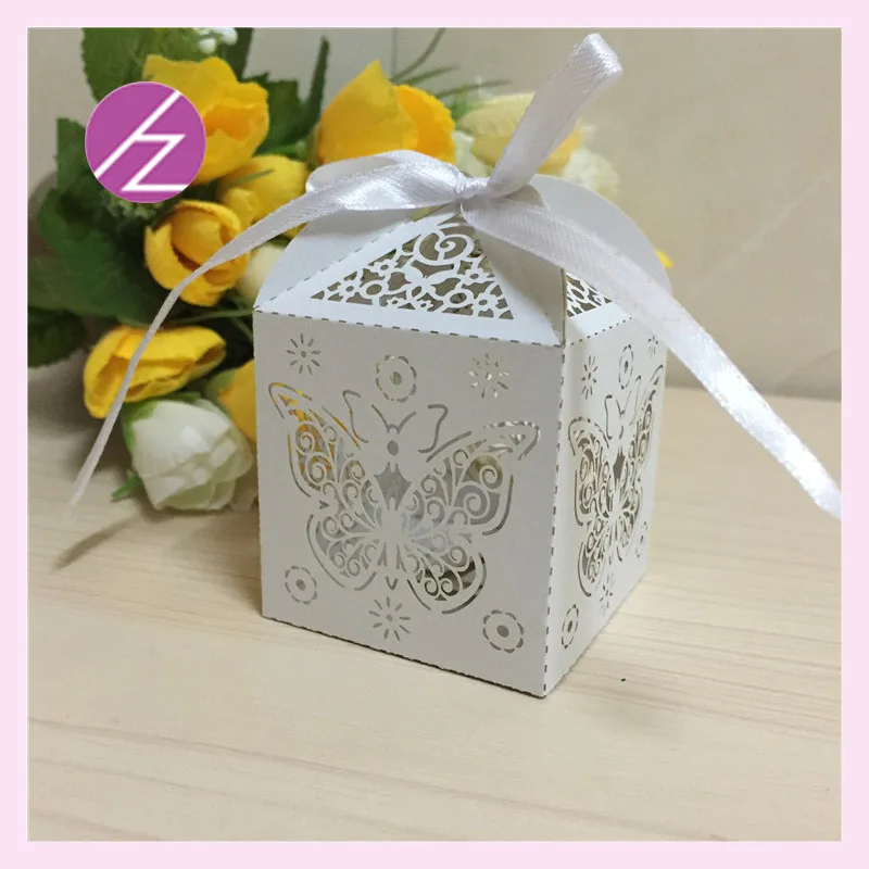 100 шт. изысканные шоколадные жемчужные коробки с бабочкой и кружевной лентой для