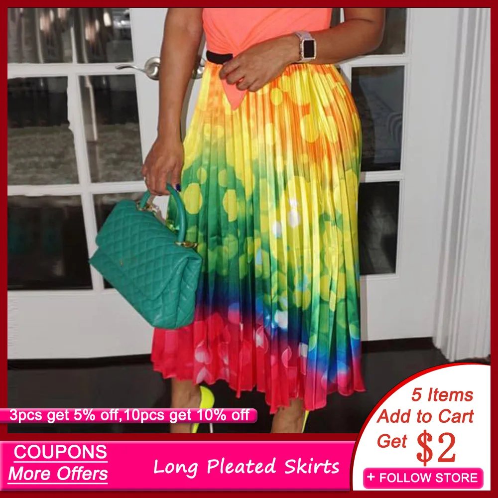 Длинные плиссированные юбки размера плюс 2XL африканские женские летние
