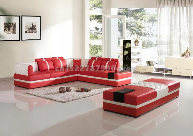 

Sofas for living room furniture modern leather corner sofas with Big Ottoman