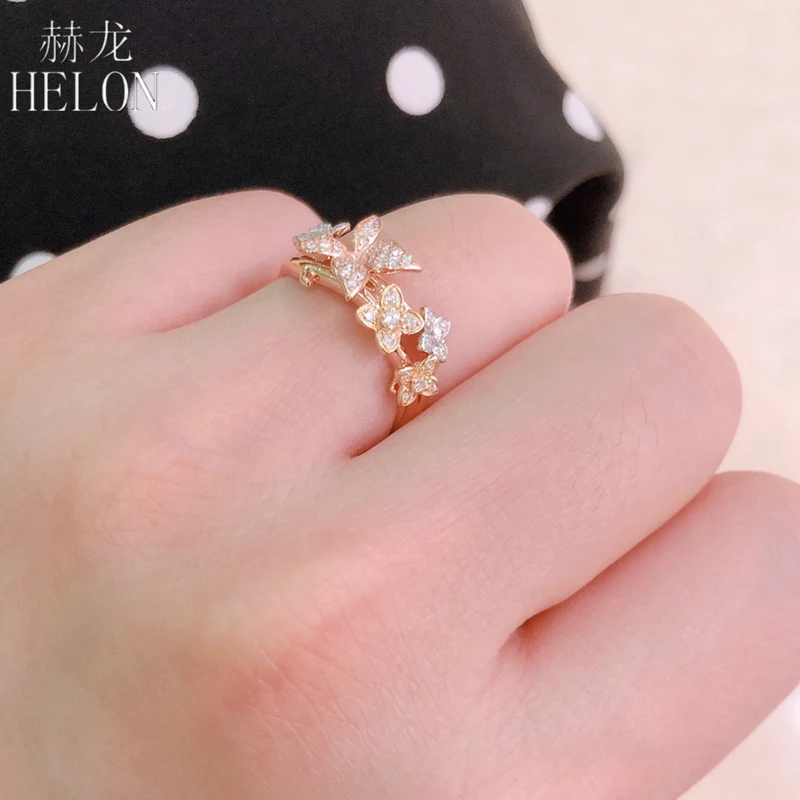 HELON Solid 14k Gold Certified круглое SI/H натуральное бриллиантовое кольцо для женщин три