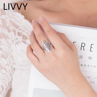 livvy silver color vintage personality decorative pattern adjustable court couple ring women man finger accessories
