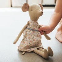 soft cotton linen mouse cloth toy with removable dress premium handmade little mice fabric doll stuffed mouse girl plushie
