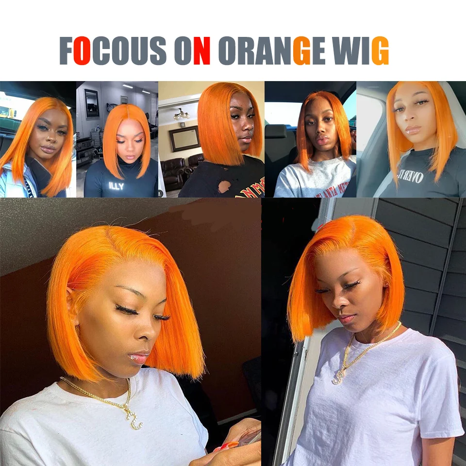 

KooKaStyle Orange Wig Synthetic Lace Front Wigs for Black Women Short Bob Wigs Straight Lace Wigs Natural Heat Resistant Party