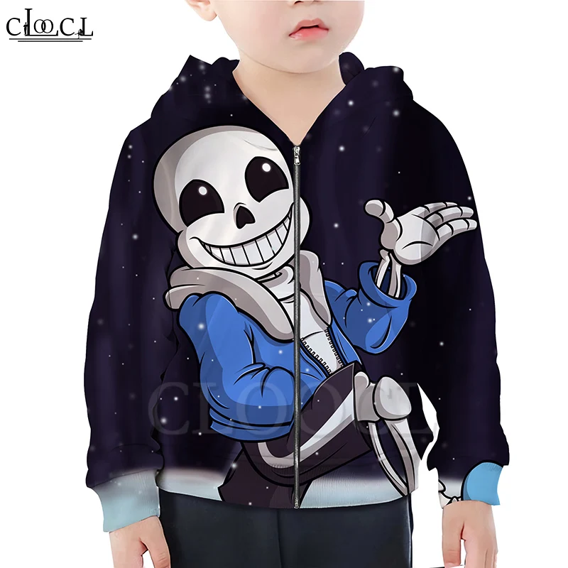 CLOOCL Games Undertale Sans/Милая толстовка с капюшоном на молнии для мальчиков и девочек 3D