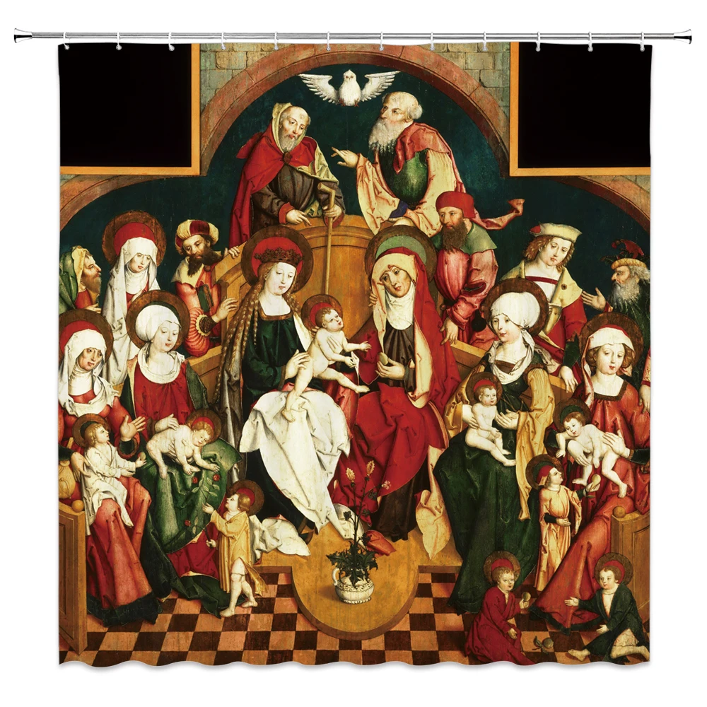 

Son of God Jesus Christ Bless Decoration Shower Curtain Polyester Fabric 3D Durable Waterproof Virgin Mary Newborn Baby Angel