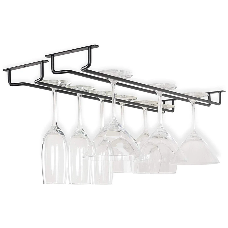 14-Inch Wine Glass Rack Under Cabinet Holder - Hanging Stemware Set Of 4 | Storage Holders &amp Racks