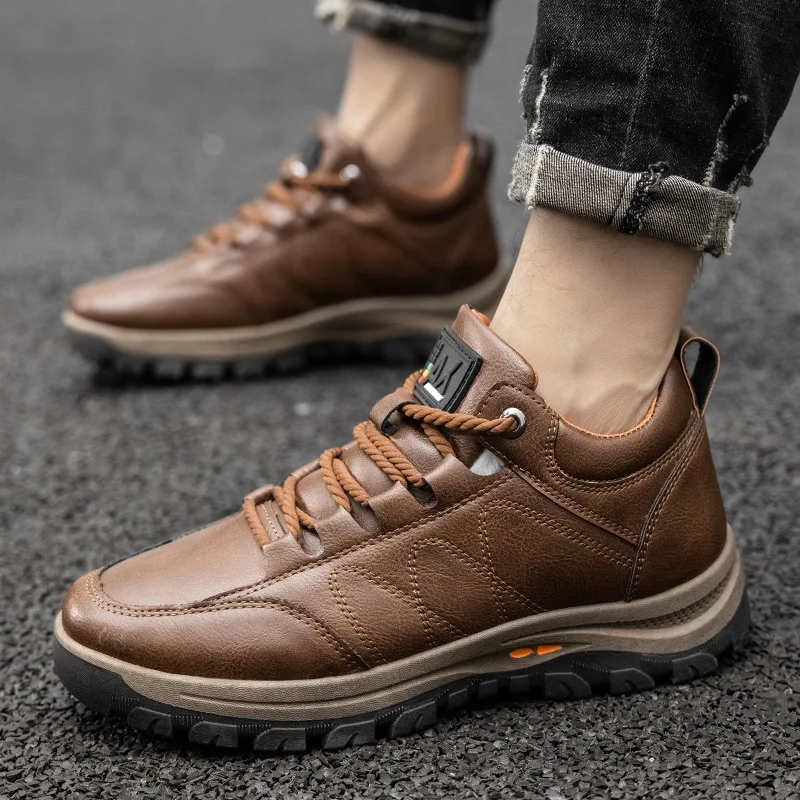 

Leather Autumn Winter New Casual Leather Shoes Men's Outdoor Sports Breathable Antiskid Mountaineering Hiking Shoes