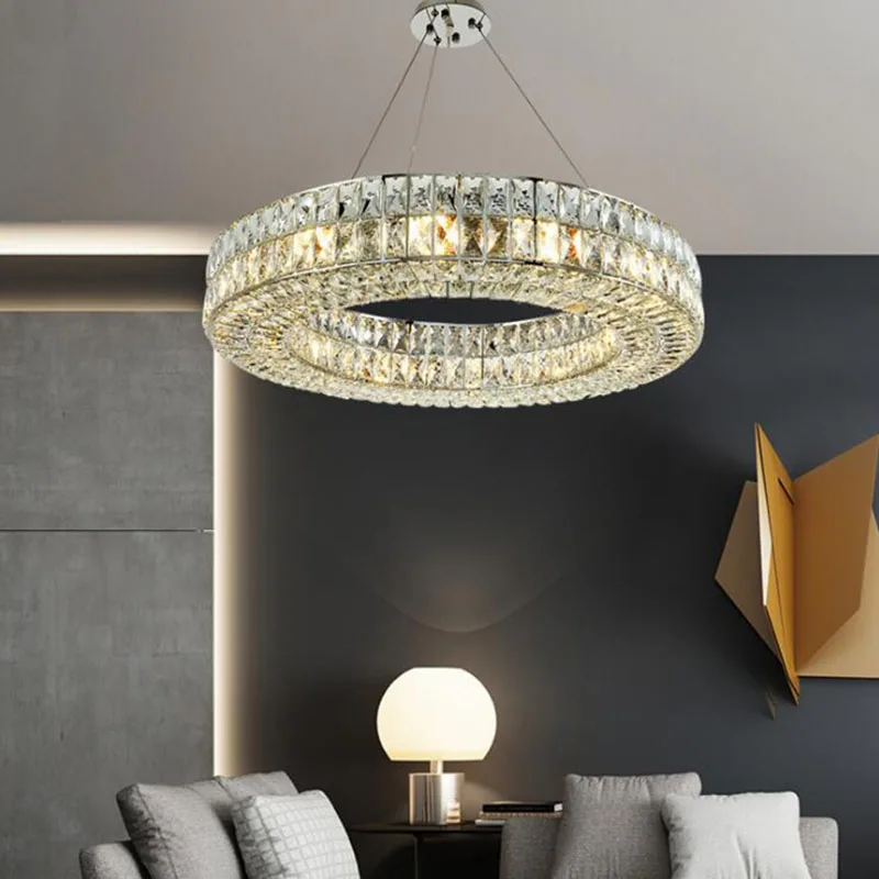 

Ring Chandelier Modern Chandelier Lighting For Chrome Crystal Lamp Dining Room LED Living Roomlamp Hanging Light Fixture