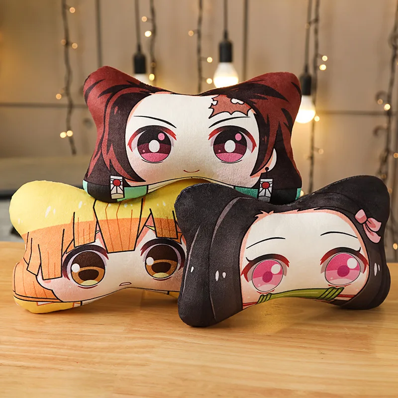 

Demon Slayer Car Pillow Anime Plushie Stuffed Cushion 2pcs/lot Neck Protector Animation Pendant Soft Doll Kimetsu No Yaiba Toys