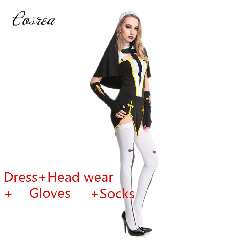 Пасха сексуальный костюм монахини для взрослых женщин Хэллоуин косплей монахиня