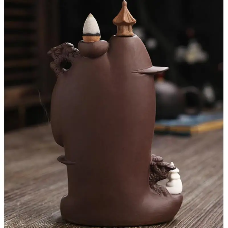 

Mountain Shape Backflow Incense Burner Ceramic Smoke Weterfall Incense Sticks Holder Home Decor Purple Sand Censer 20pcs Cones