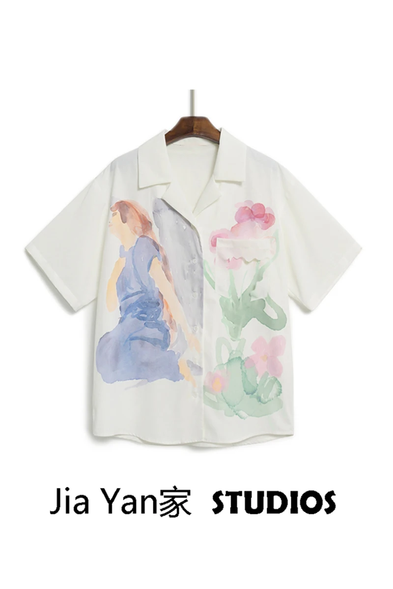 

Women's Blouses and Shirts Chiffon printing short sleeve shirt female design feeling small shirt easing show thin leisure coat