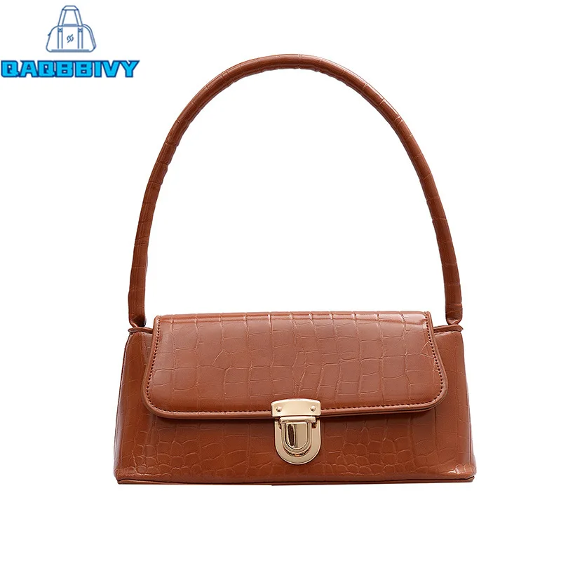 

2021 New Women Shoulder Underarm Bag Retro PU Leather Stone Pattern Portable Female Flap Handbags Totes Youth Ladies Bags