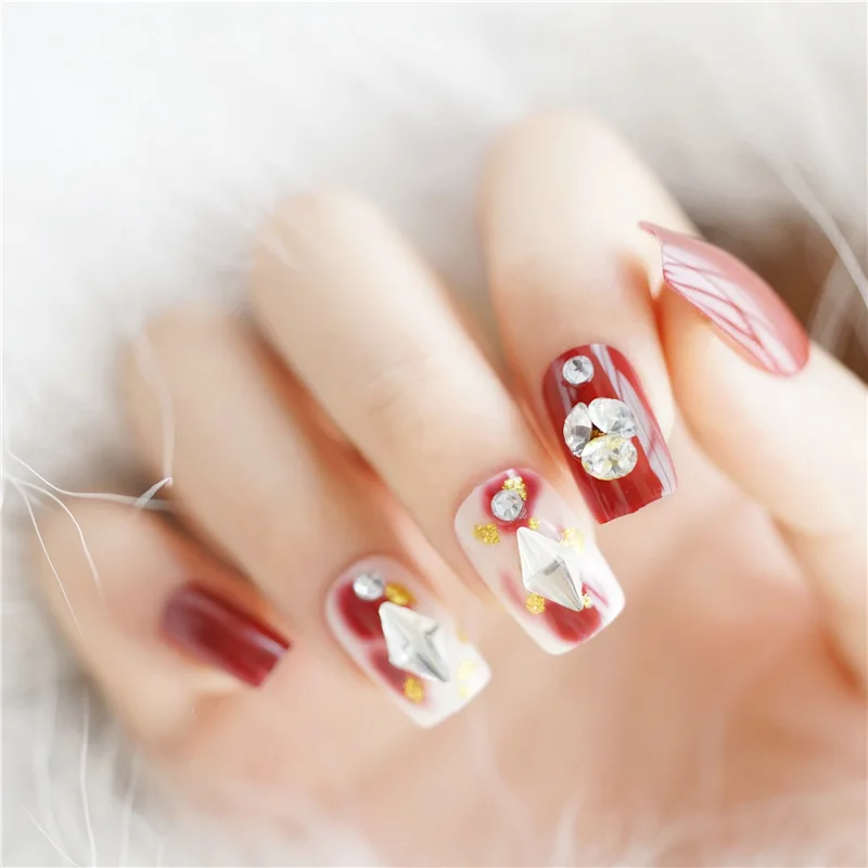 24 шт./компл. красные чернила поддельные ногти квадратная голова европейские