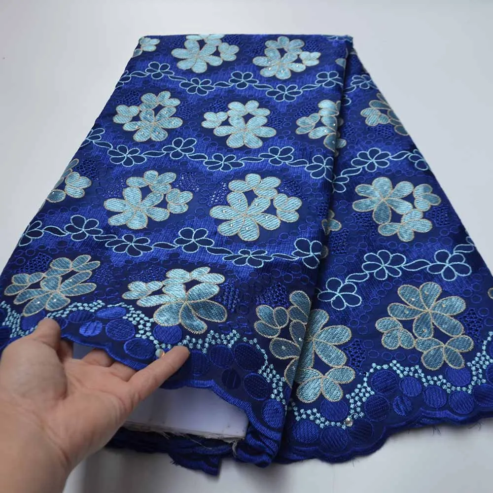 Высококачественная Вышивка Королевский синий африканский 100% хлопковый кружево