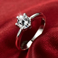 fashion 1 carat womens ring accessories simple 925 sterling silver jewelry inlaid zircon six claw marriage proposal single ring