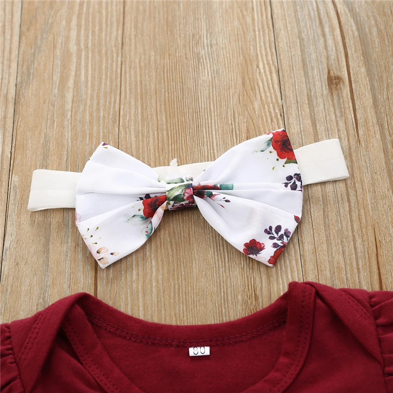 

3Pcs Newborn Baby Girl Clothes Set Solid Color Short Sleeve Romper Flower Shorts Headband Summer Outfit New Born Infant Clothing