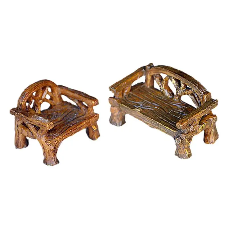 

2PCS Miniature Fairy Garden Ornaments Mini Resin Bench and Stool Desktop Ornament for Home Decor Succulents, Bonsai Landscapes