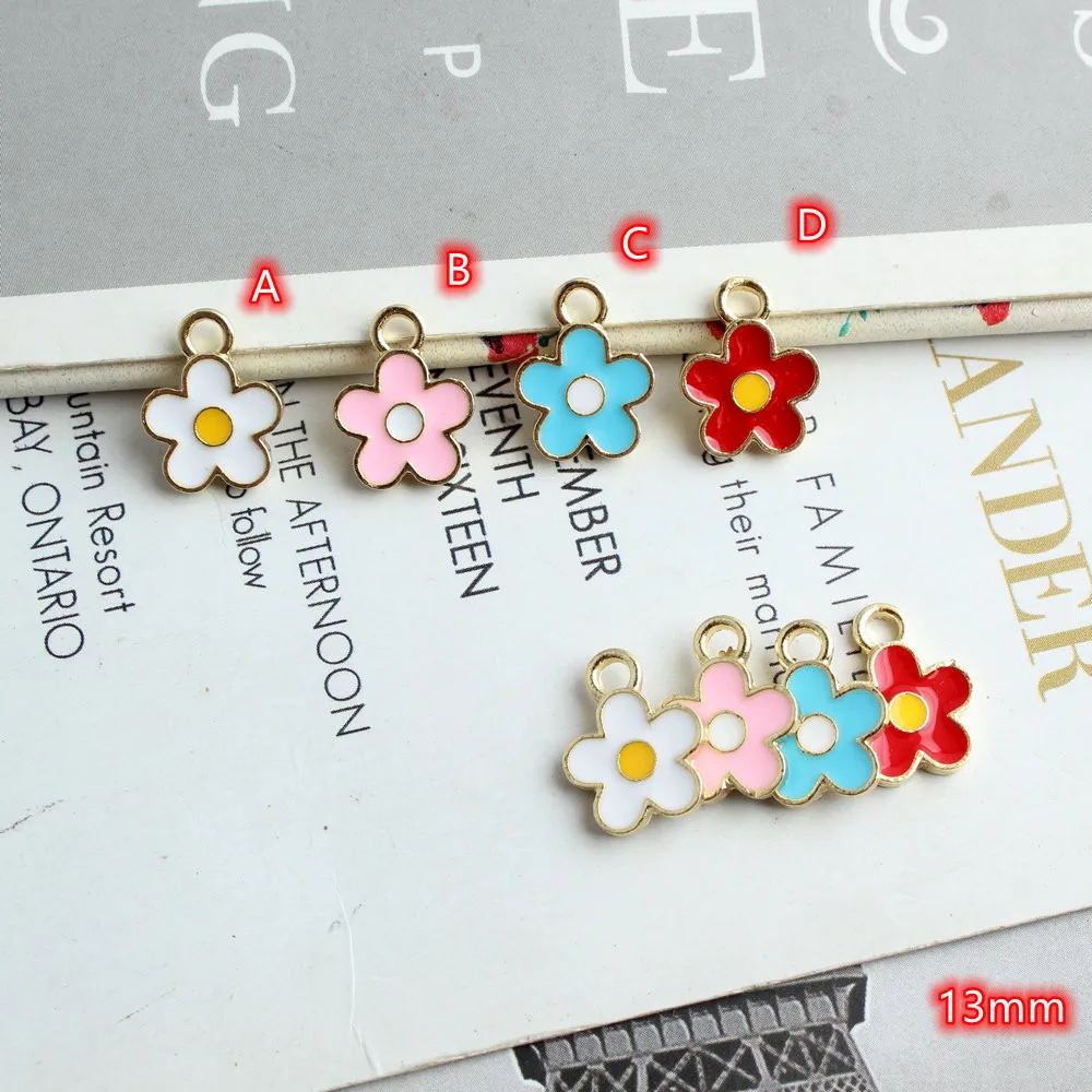 

50pcs Mini Flowers for Jewelry making cute Gold Metal Charms Pendant Enamel Small Hearts For Earring Necklace Enamel Pendant
